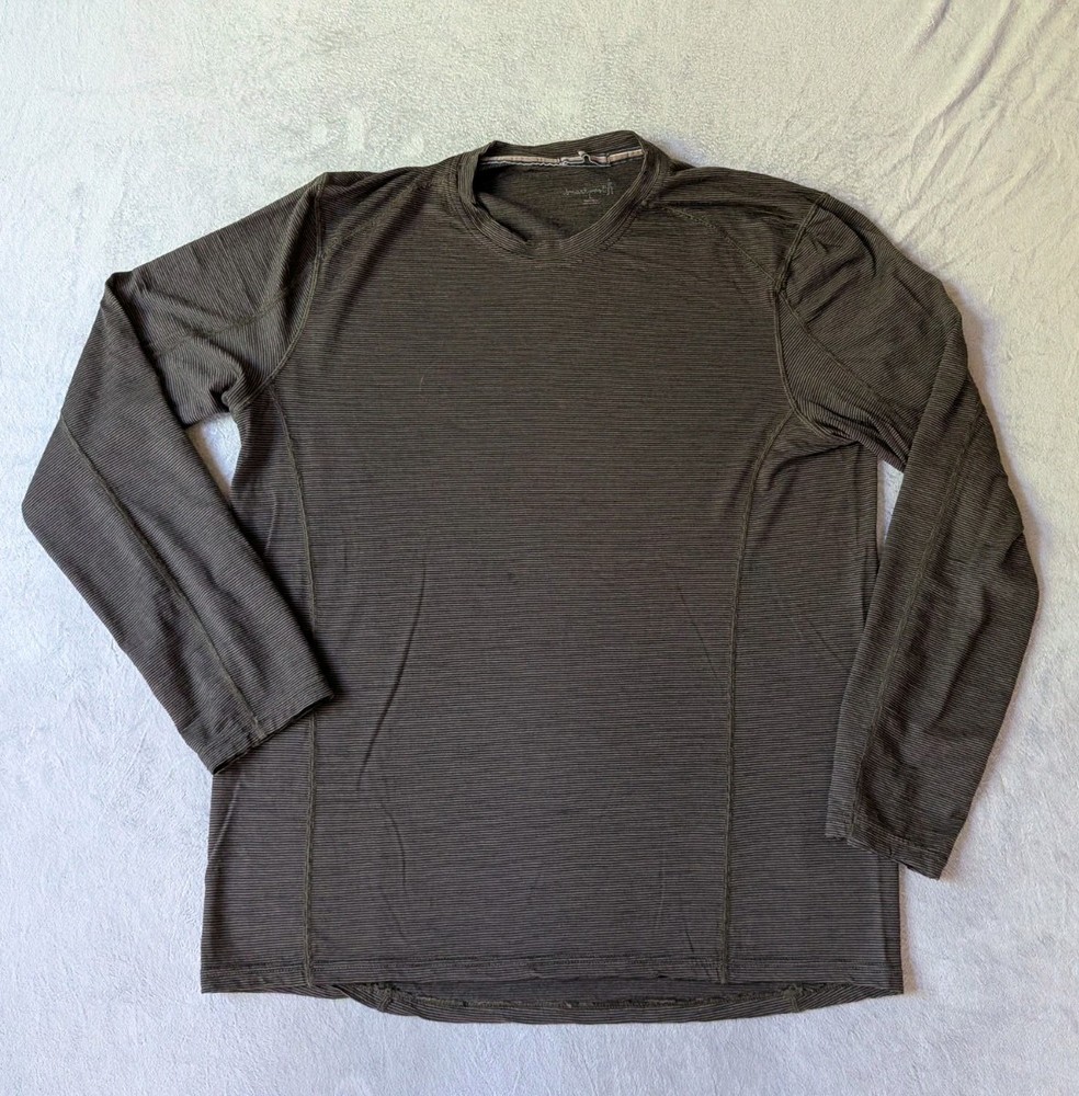 Smartwool Merino Wool Base Layer Top Men’s Large Brown Striped FLAWS* SW0SN705