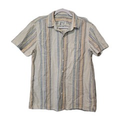 American Eagle Men’s Collared T-Shirt Medium Blue & Yellow Striped