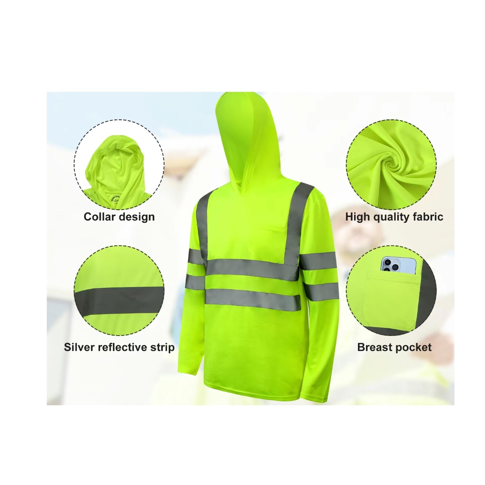 2 PCS Pack Unisex High Visibility Hoodie Reflective Safety Long Sleeve gallery