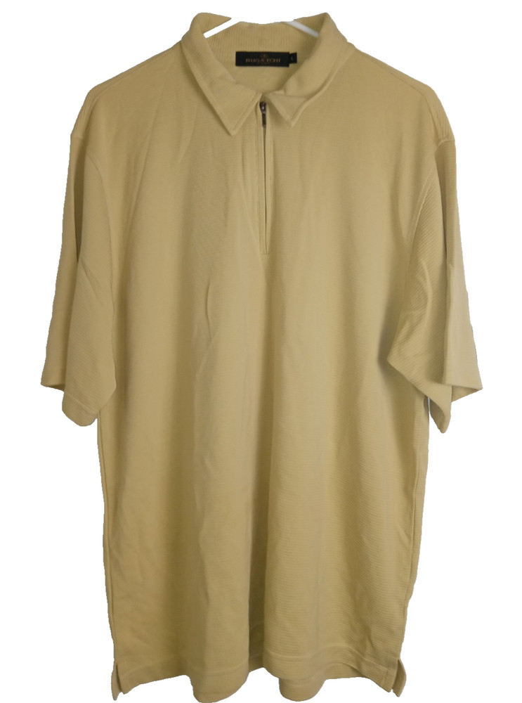 Bugatchi Uomo Men’s Beige 1/4 Zip Polo Shirt Short Sleeve Size L