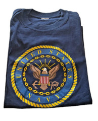 UNITED STATES NAVY Emblem Nautical Eagle Rope & Chain Blue t shirt size M approx