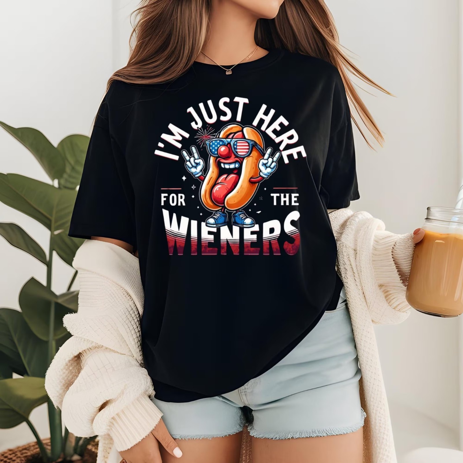 Just Here for the Weiners Graphic Tee, Funny Hot Dog Retro T-shirt