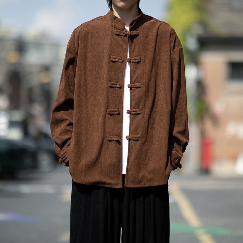 Retro Chinese Style Mens Corduroy Loose Casual Shirts Long Sleeve Coats Blouse gallery