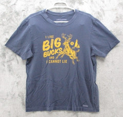 Life Is Good Shirt Mens Medium Blue Big Bucks Funny Deer Graphic Outdoors Tee