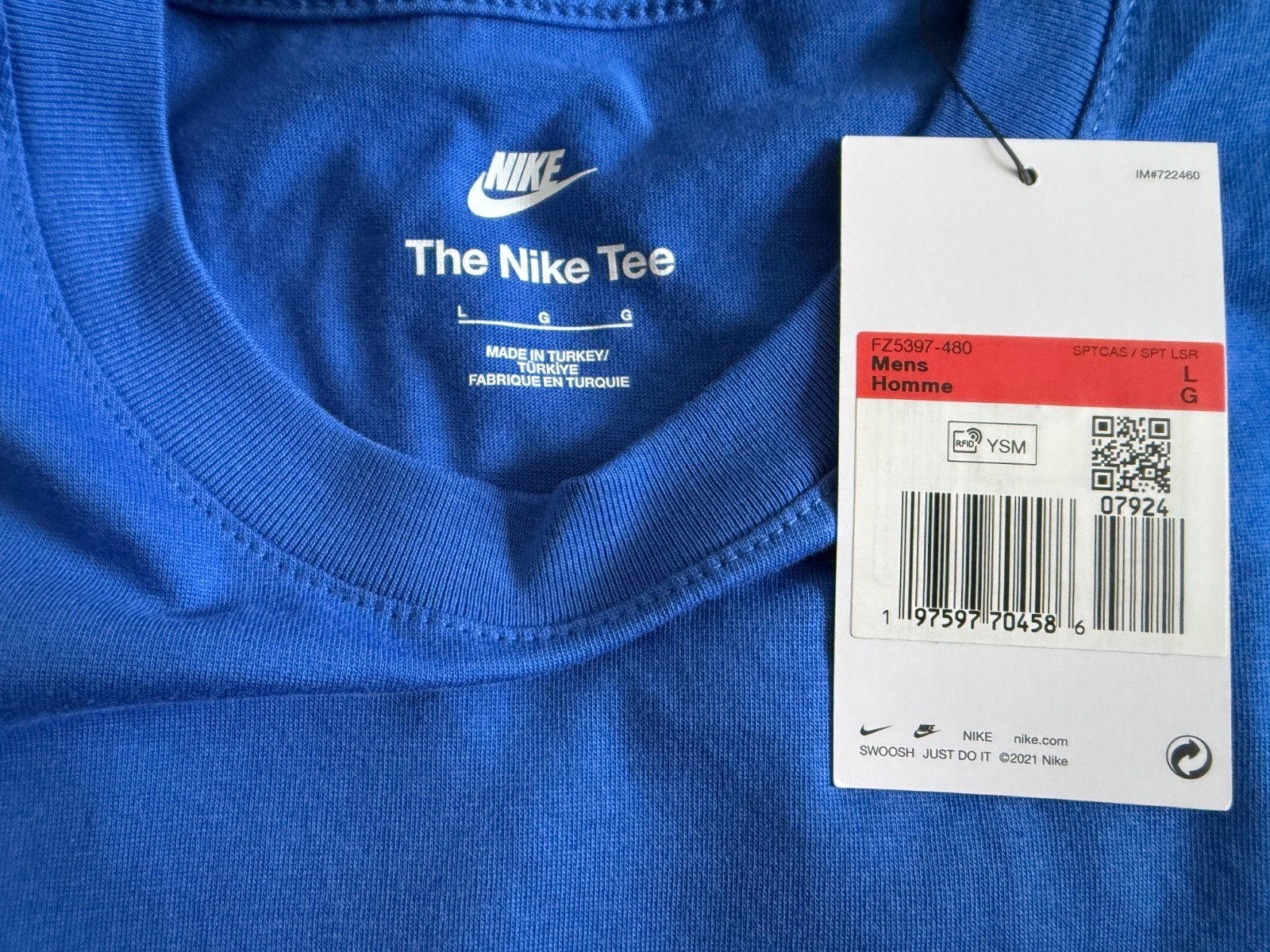 Nike Sportswear Men's T-Shirt Royal Blue Swoosh Cotton Size Large New gallery