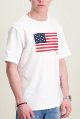 Polo Ralph Lauren White Distressed AMERICAN FLAG Appliqué Short Sleeve T Shirt