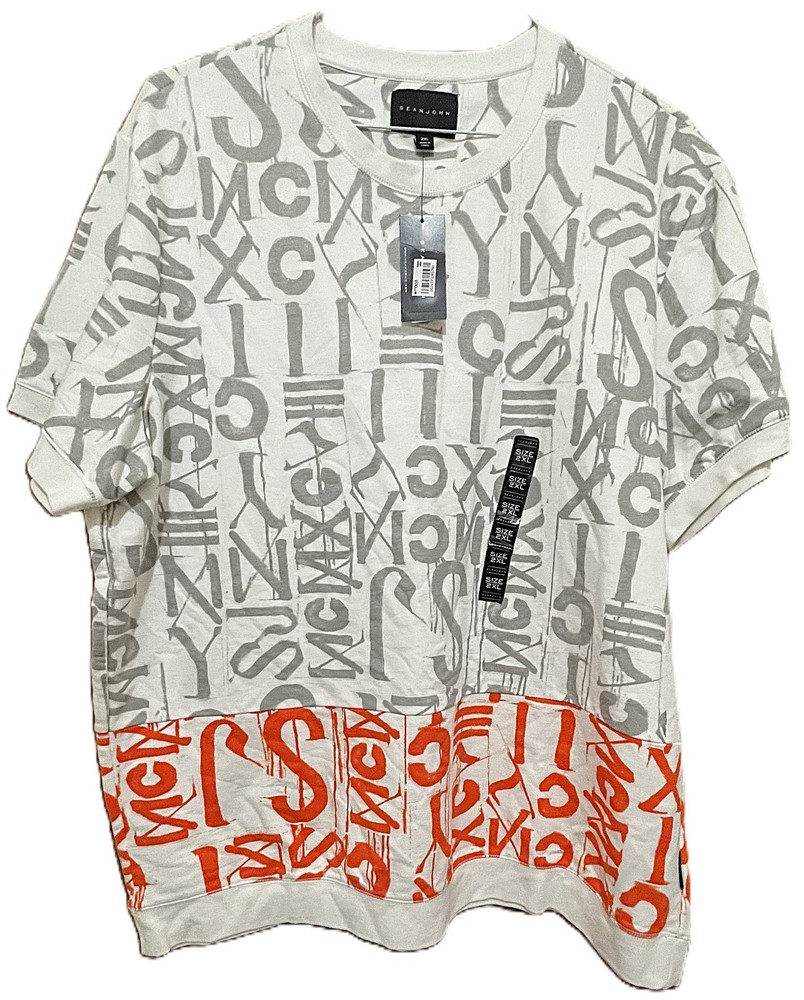 NEW Sean John Off White All Over Orange and Gray Graphics T Shirt Size 2XL Tags