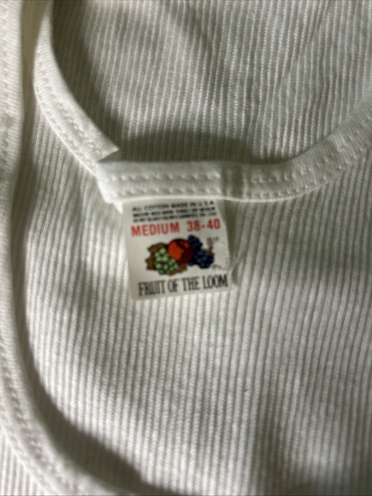 VTG Fruit Of The Loom Ribbed Tank Wife Beater Shirt M 38-40 USA Made Long Length gallery