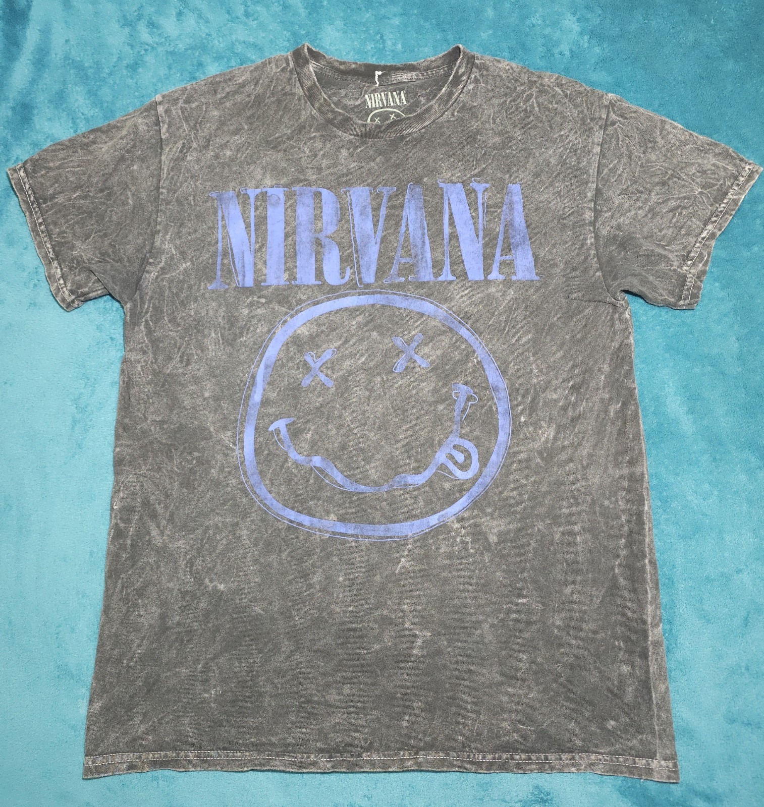 Nirvana Logo Black Acid Wash Short Sleeve Cotton T-Shirt Men's M gallery