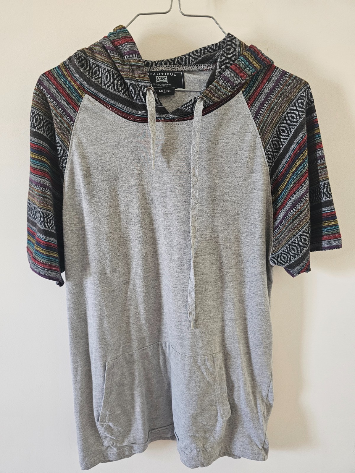 Beautiful Giant Hoodie Mens Large Gray Pullover Aztec Print Soft Lightweight gallery