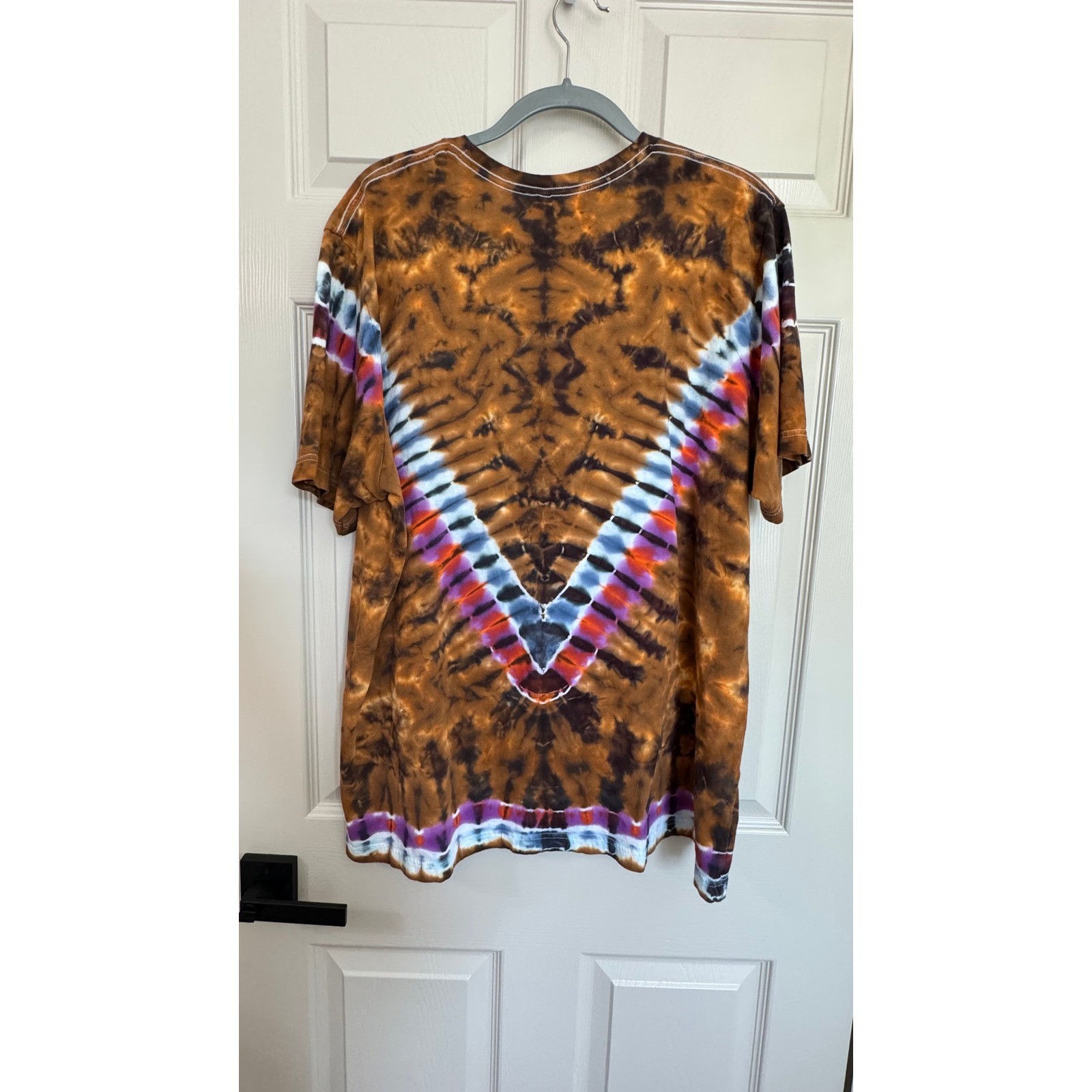 Tie Dye T-Shirt Adult 2XL Brown V-Pattern Short Sleeve Cotton Tee Hippie Earthy gallery