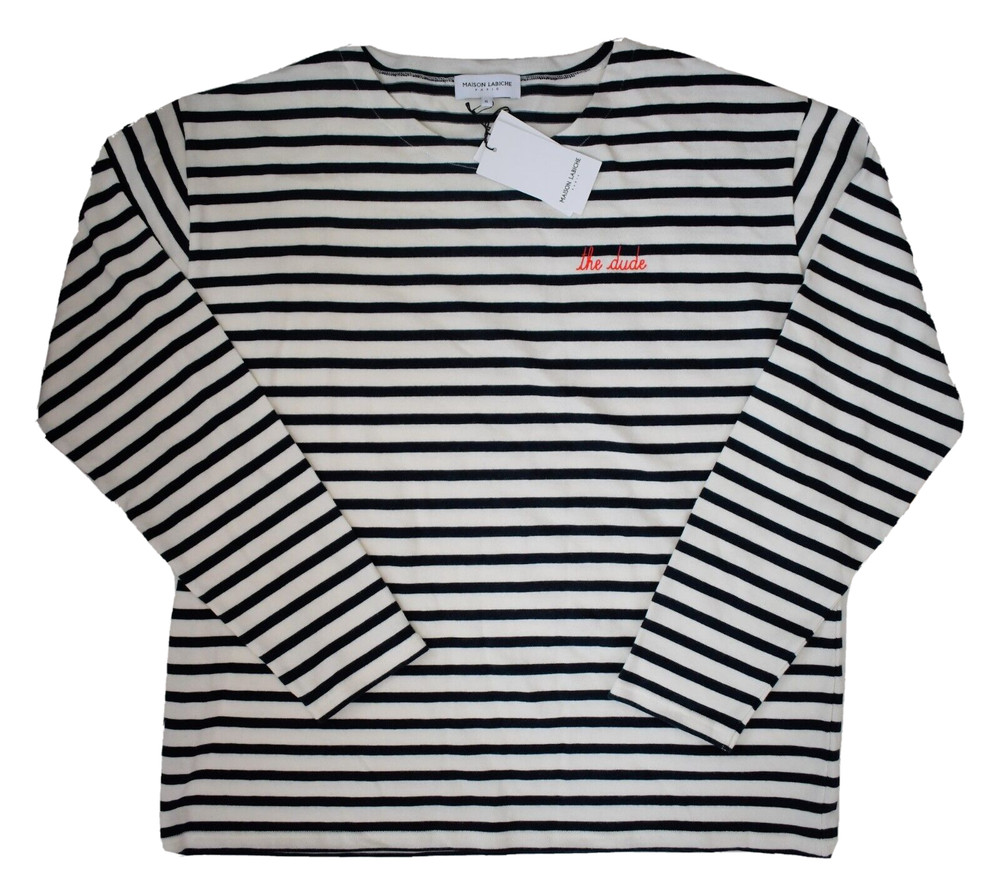 New MAISON LABICHE Ivory Navy Stripe COLOMBIER SAILOR ORGANIC COTTON T-SHIRT XL