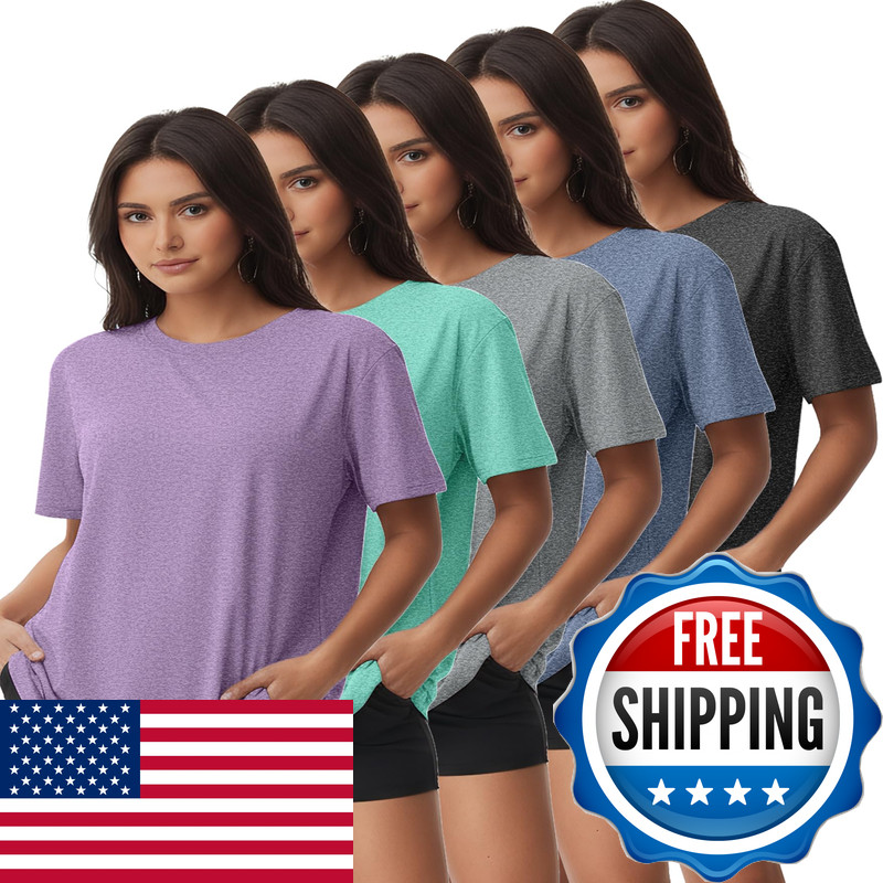 Kinglaman 5 Pack Womens Dry Fit Workout Top Short Sleeve Athletic Yoga Tee