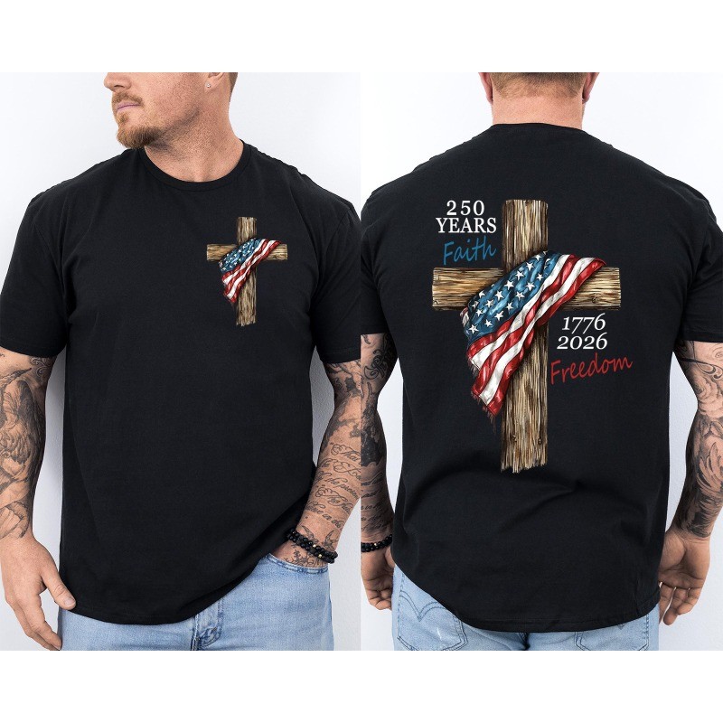 250 Years American Flag 250th Anniversary Faith Freedom Eagle Front & Back Shirt gallery