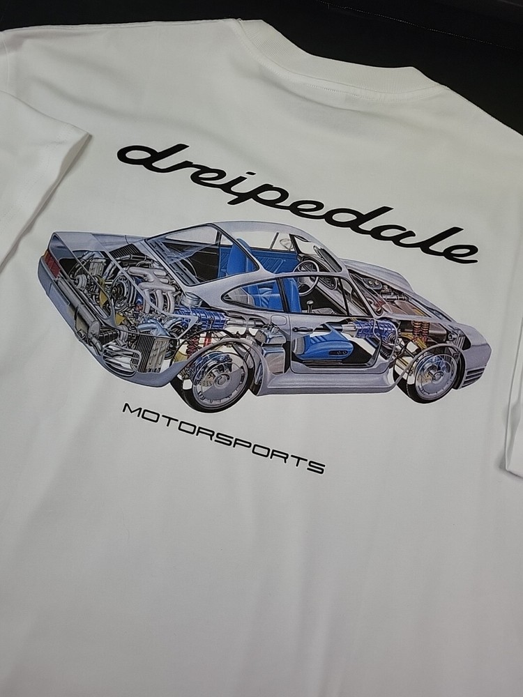 Deadstock Dreipedale Porsche Skeleton T-Shirt, Size (L), White, New W/Tag, 23×30