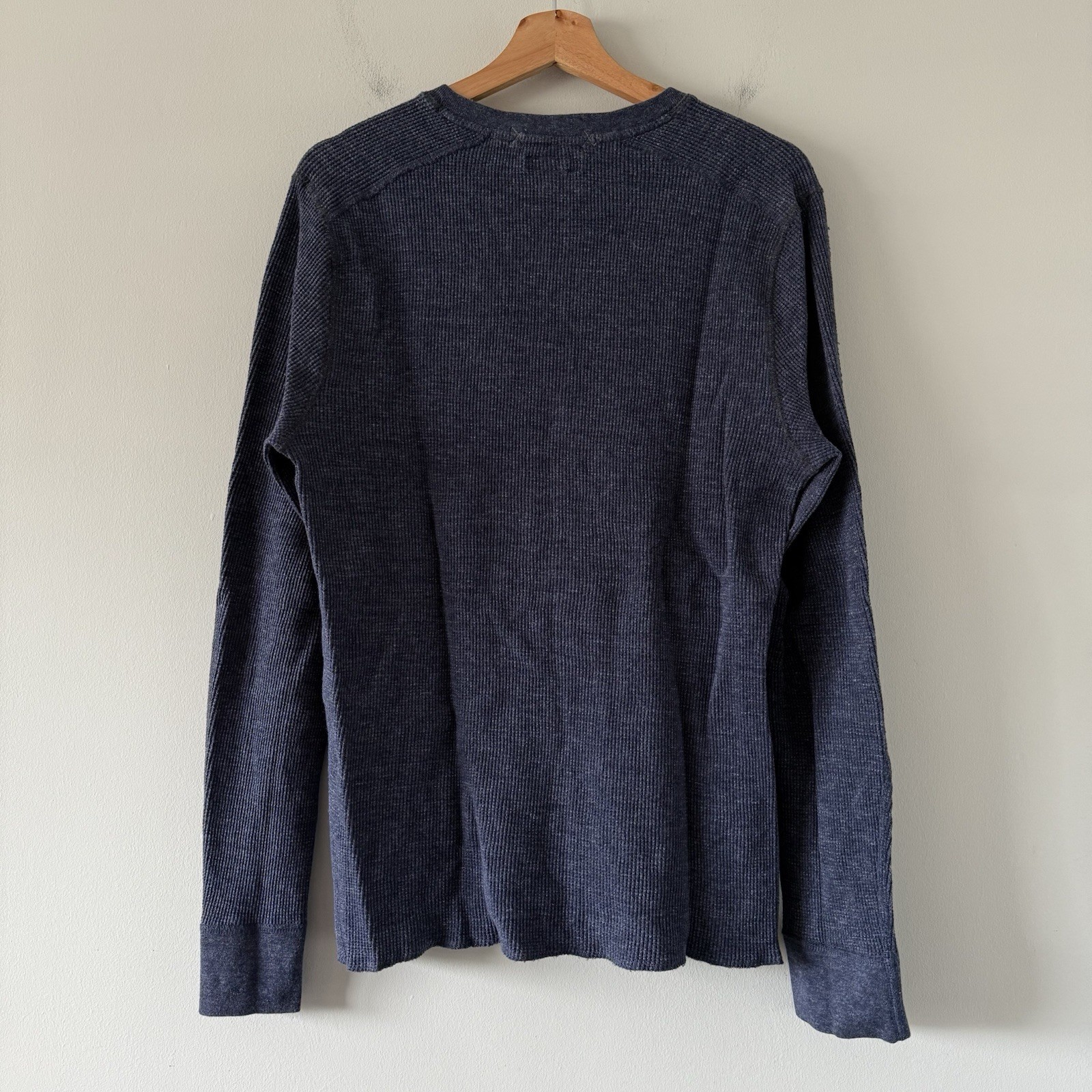 Wallace & Barnes Henley Thermal Mens Large Waffle Knit Workwear Pullover Blue gallery