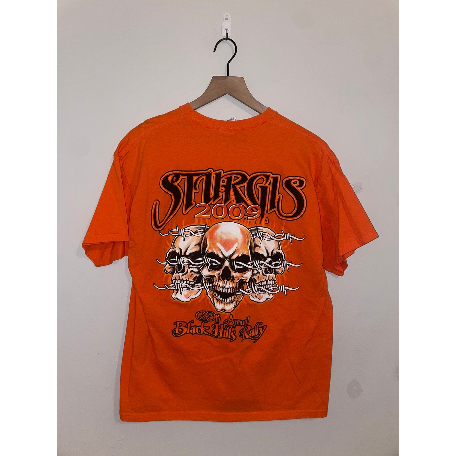 2009 Sturgis Black Hills Rally 69th Annual Orange Skull Shirt L Large 2000s gallery