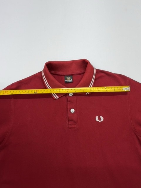 Fred Perry Mens Red Polo Shirt Size L Classic Striped Ribbed Cuff Condition gallery