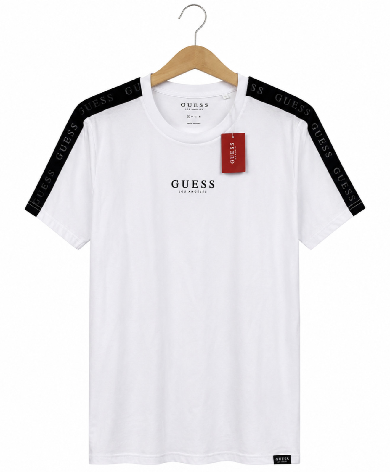 NWT GUESS Los Angeles Men’s White Logo Tape T Shirt Crew Neck Size S gallery