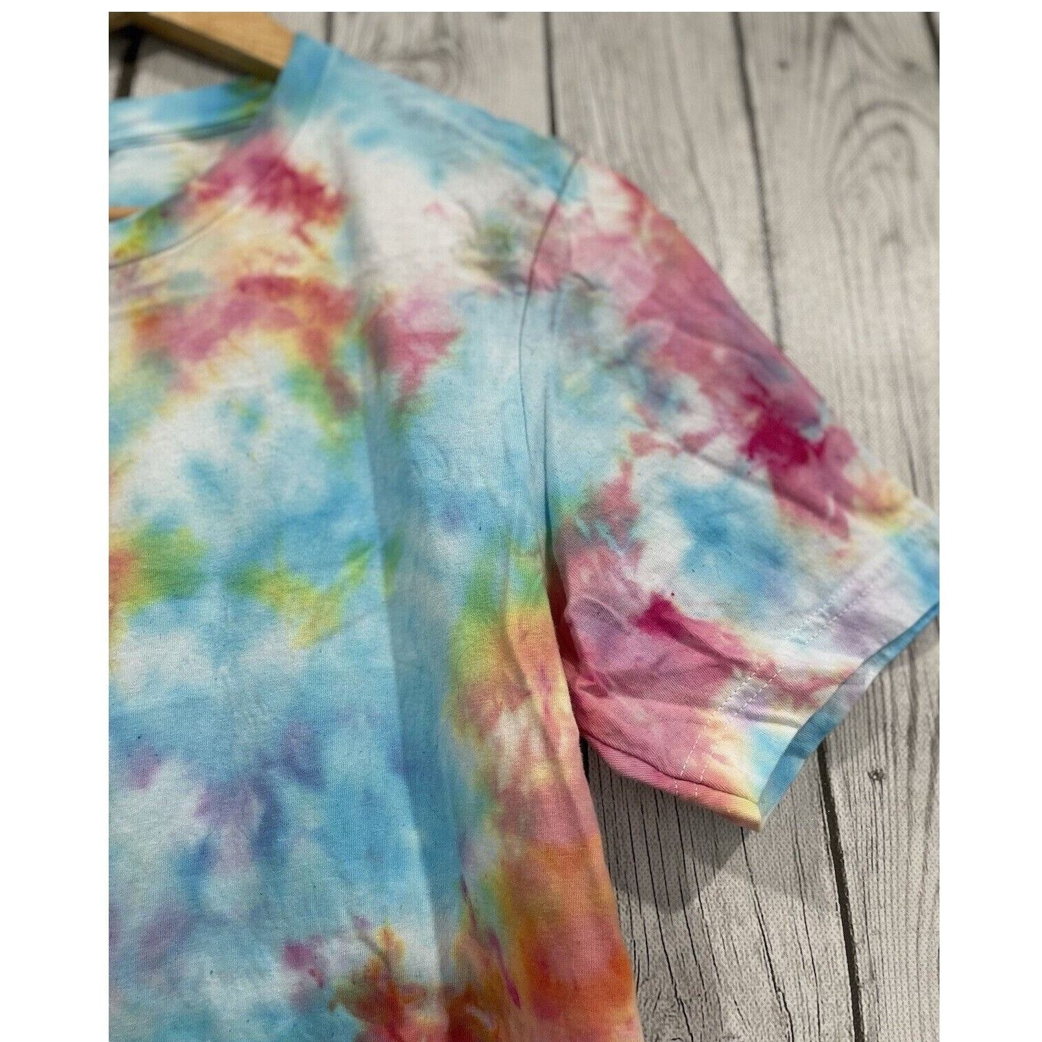 Bella Canvas Tie Dye T Shirt Blue Pink Yellow Short Sleeve Crew Neck M Handmade gallery