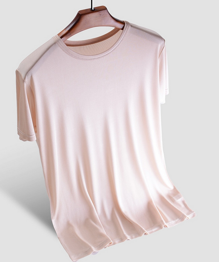Men's 100% Silk T-shirt Knitted Crew Neck Short Sleeves Summer Casual Tops Soft gallery