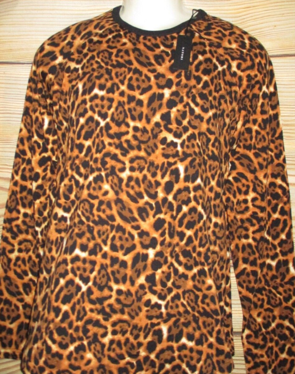 MENS NATORI CHEETAH LEOPARD ANIMAL PRINT LONG SLEEVE RAGLAN T-SHIRT SIZE M gallery