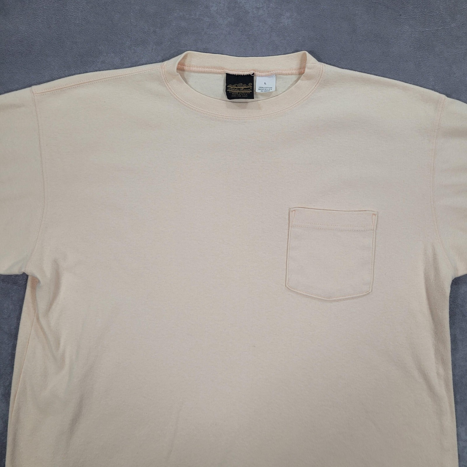 Vintage Eddie Bauer Shirt Mens Large Beige Made USA Pocket Basic Boxy Minimalist gallery