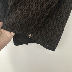 Billy Reid Mens L Wool Blend Boxy Brown Black Short Sleeve Semi Sheer Shirt