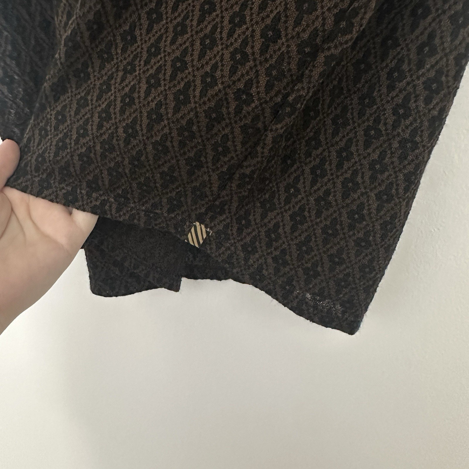 Billy Reid Mens L Wool Blend Boxy Brown Black Short Sleeve Semi Sheer Shirt gallery