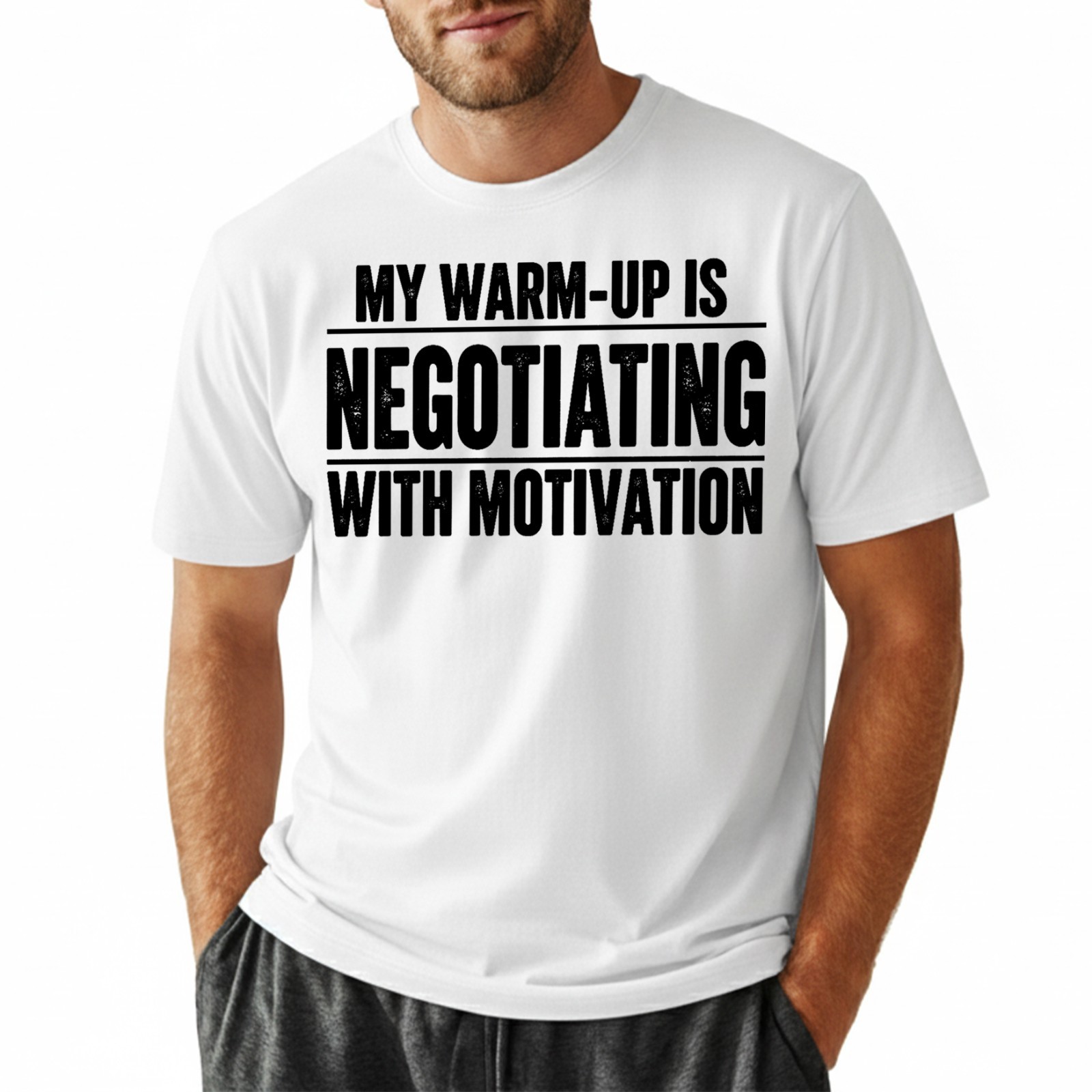 Funny Gym T-Shirt, My Warm-Up Is Negotiating With Motivation Workout Tee gallery