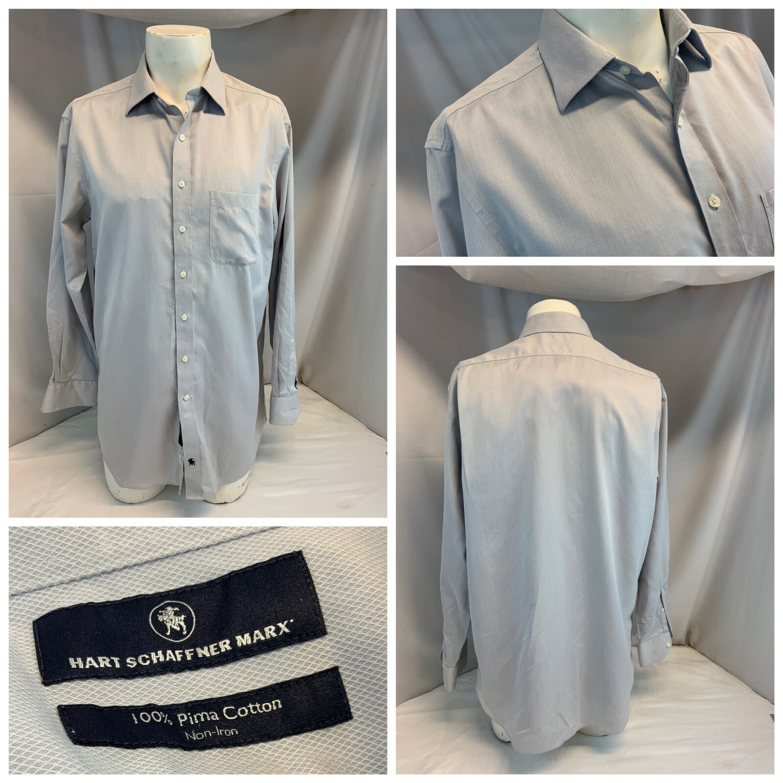 Hart Schaffner Marx Shirt 16 34 Gray Pima Cotton No Flaws Non-Iron YGI G0-54
