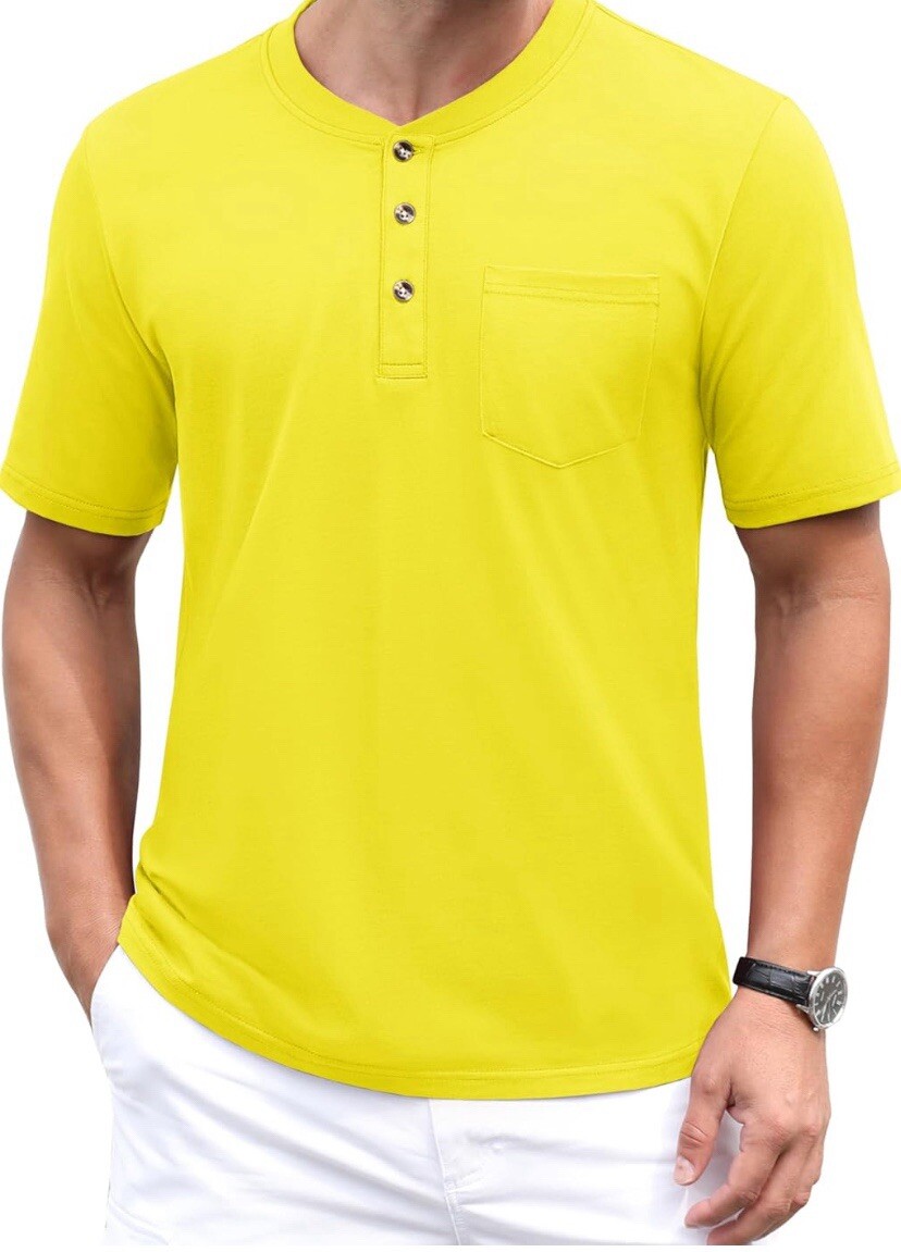 MAGCOMSEN Men's Henley Shirts Short Sleeve Pocket Tee Shirts Yellow Size S gallery
