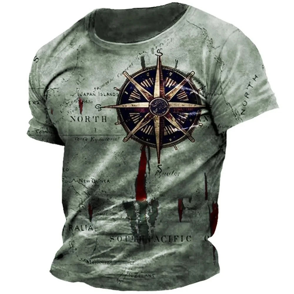 Men’s T-shirt Summer Short Sleeve O-neck 3D Anchors Print Top Tee Shirt