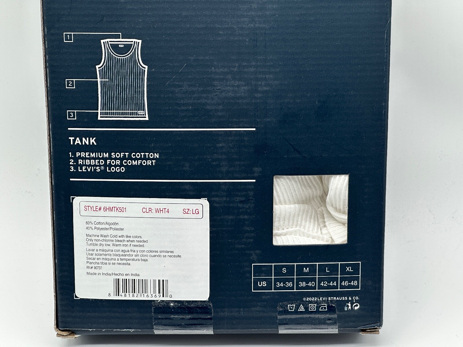 NEW 3/4/5 PACK LEVI'S MENS V-NECK / CREW NECK & TANK WHITE PREMIUM COTTON S /L gallery