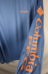 Columbia PFG TShirt Men Large Long Sleeve Blue Omni Shade Spell Out Sun Block