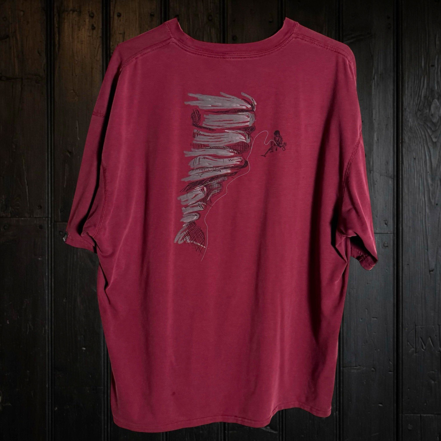 prAna T Shirt Mens 2XL Bookworm Tornado Graphic Maroon Short Sleeve Environment gallery