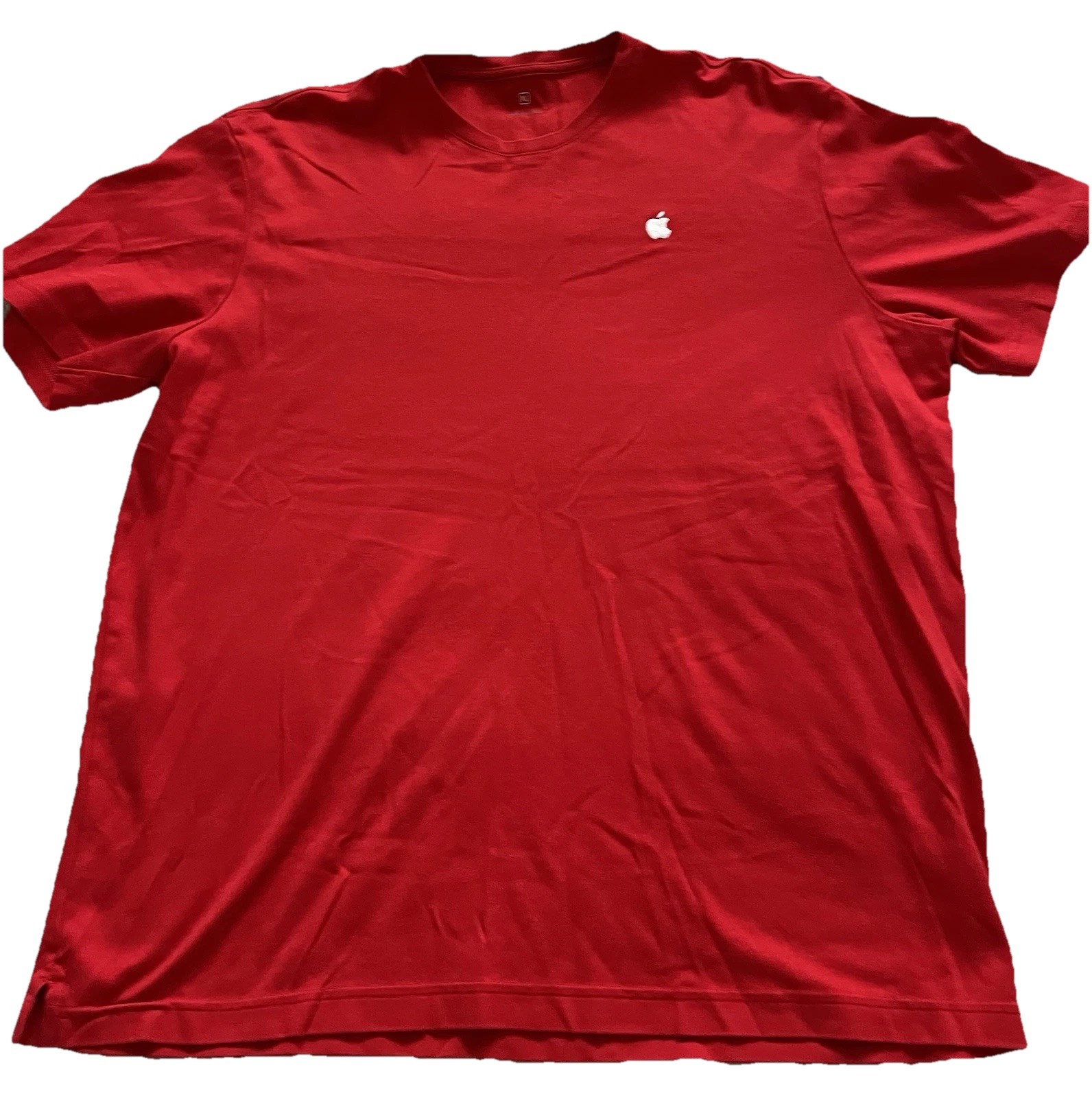 Apple Red White Embroidered Logo Men's XL T-Shirt Crew Neck Short Sleeve gallery