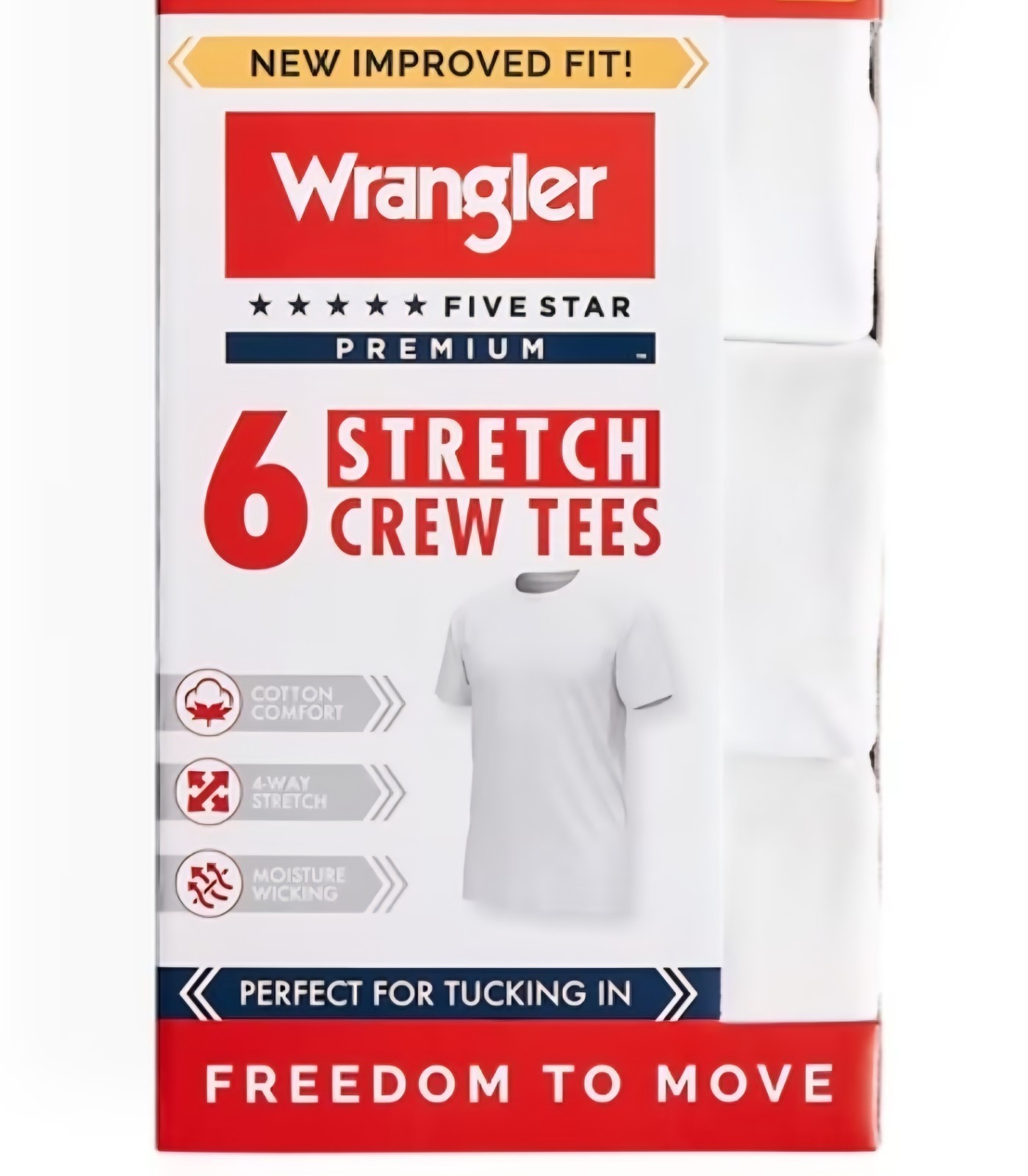 Wrangler Five Star Premium Stretch Crew Neck Tee 6-Pack White M Moisture Wicking