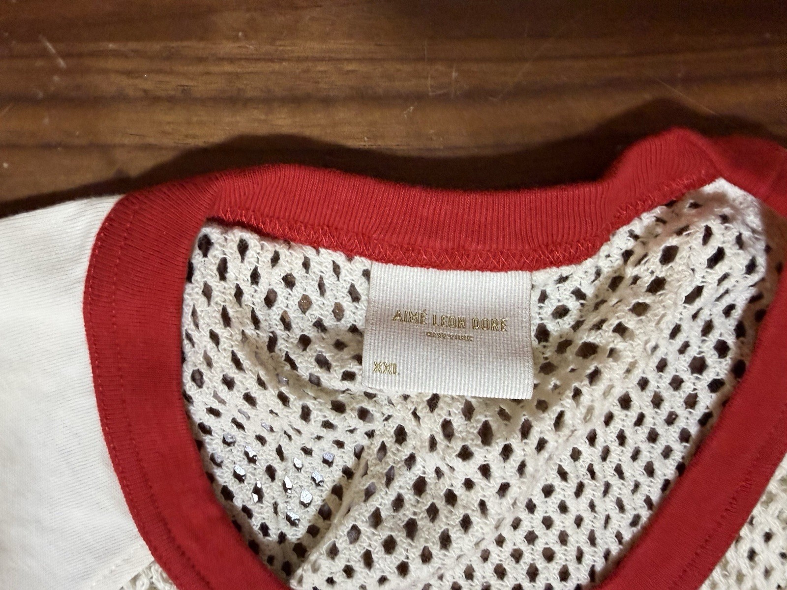 Aime Leon Dore ALD Mesh Ringer Tee Pristine / Red Men’s Size XXL Cotton T-Shirt gallery