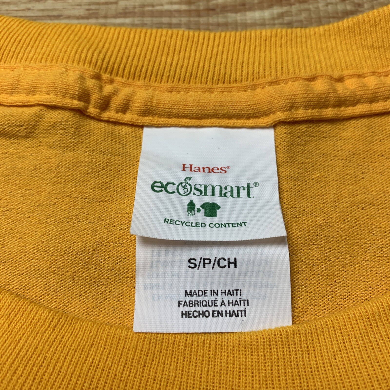 Yellow Hanes Eco-Smart Shirt Size Small Better Planet Earth Recycled 50/50 Tee gallery