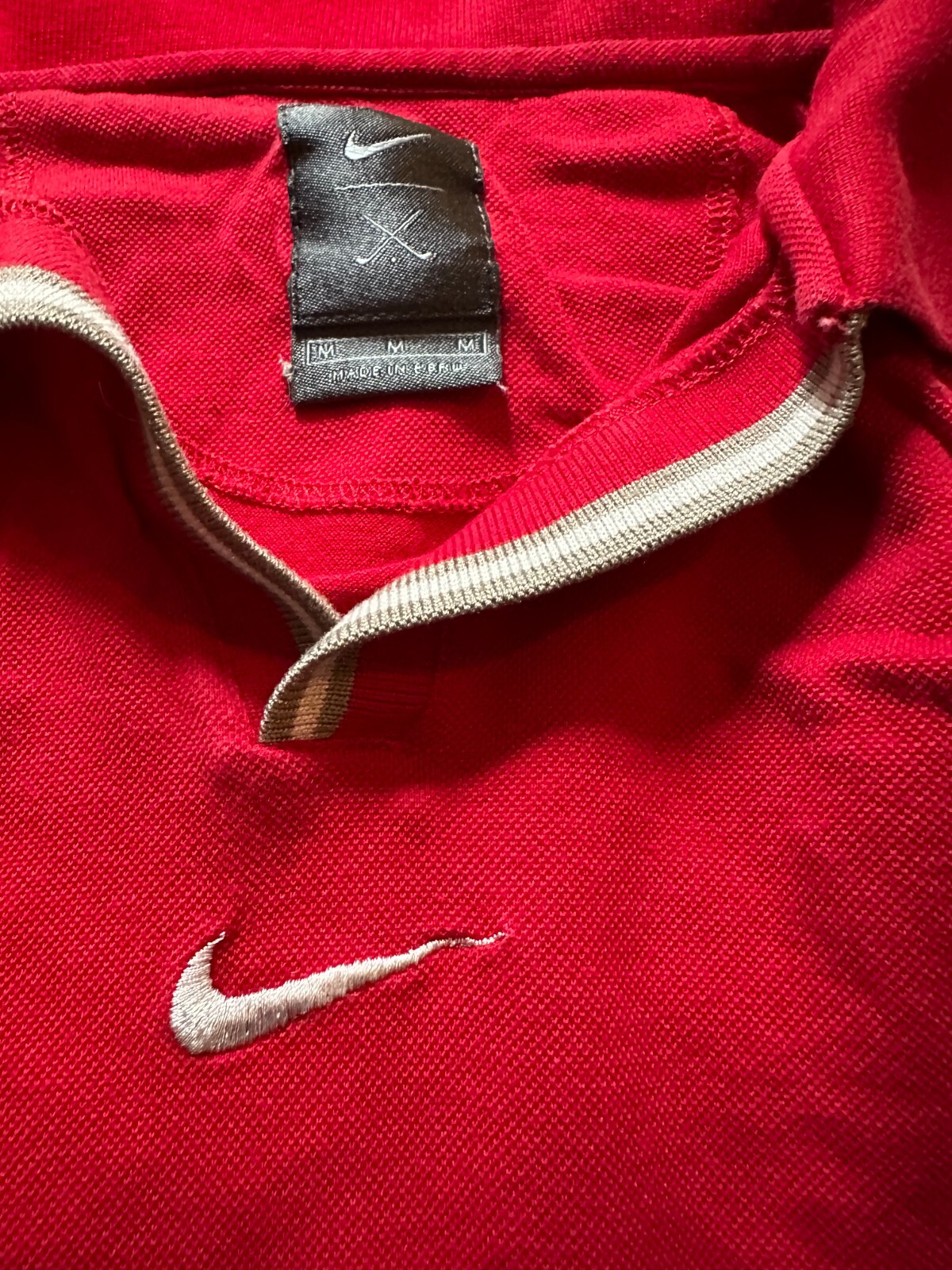 Nike Scarlet, Gray & White, Collared Embroidered Polo Shirt, Size Medium! gallery
