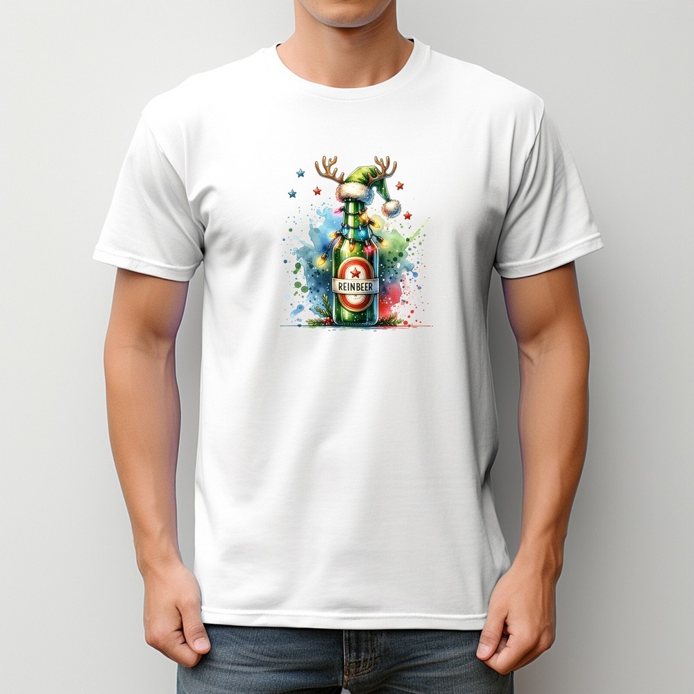 Funny Christmas Reinbeer Men White Soft Touch Polyester T-shirt Christmas Gift
