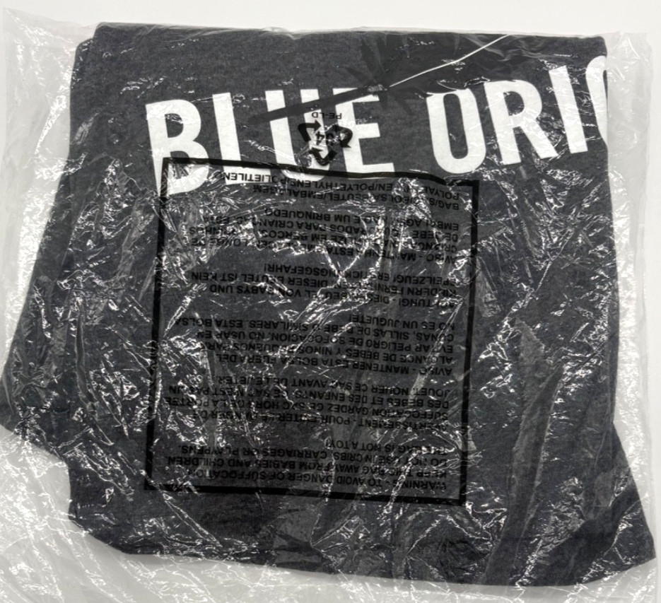 Blue Origin Men’s Feather Logo T shirt Heavy Duty Tee Charcoal Gray Size L NEW