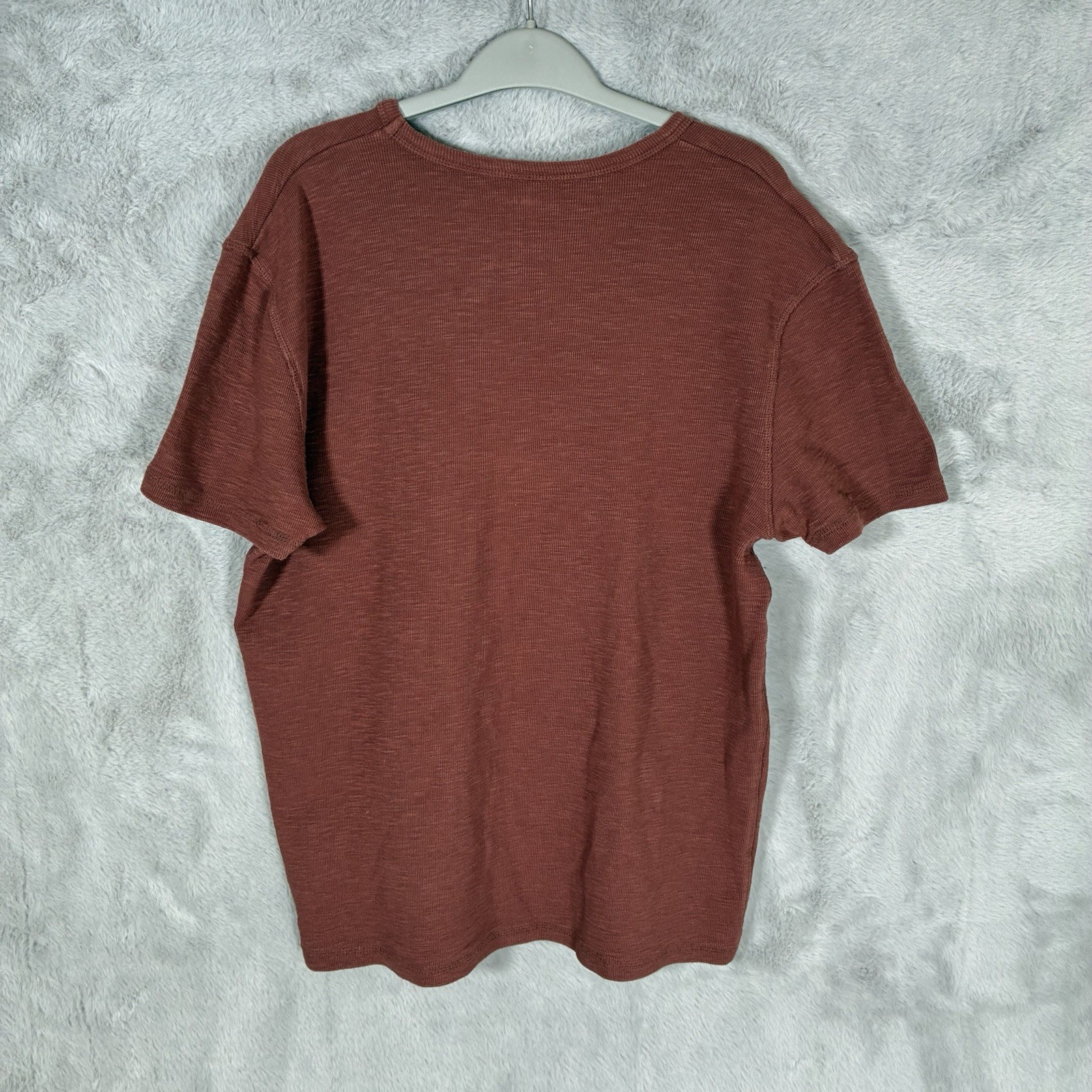 AllSaints ESUM T-Shirt Mens Large Brown Woven Cotton Short Sleeve Crew gallery