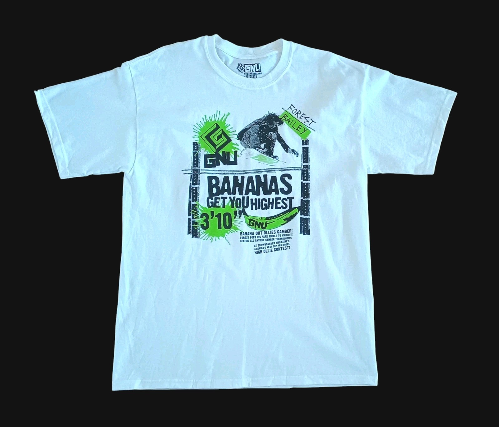 Gnu Snowboard Forest Bailey 2011 Contest T-Shirt Mens L 100% Cotton Mervin NEW