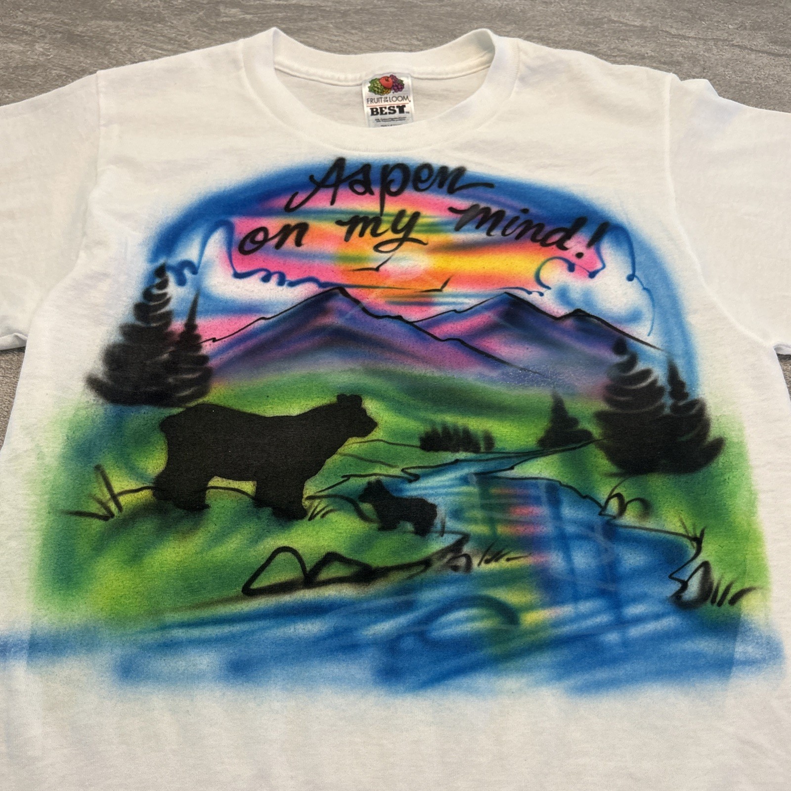 Vintage 90s Airbrush Aspen Colorado Mountain Bear Nature Shirt Large White Art gallery