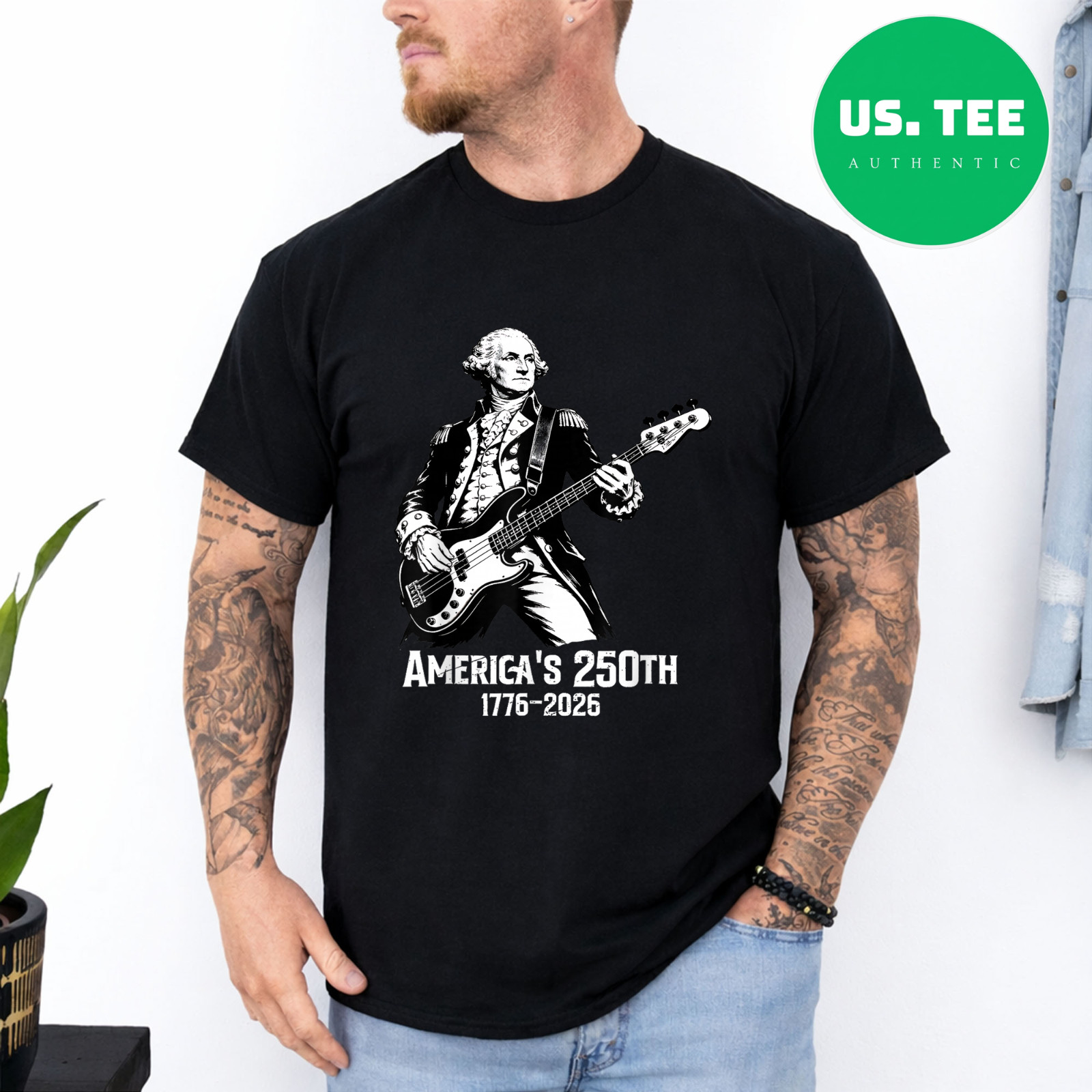 George Washington Playing Guitar 4th July 250th Anniversary Gifts T-Shirt gallery
