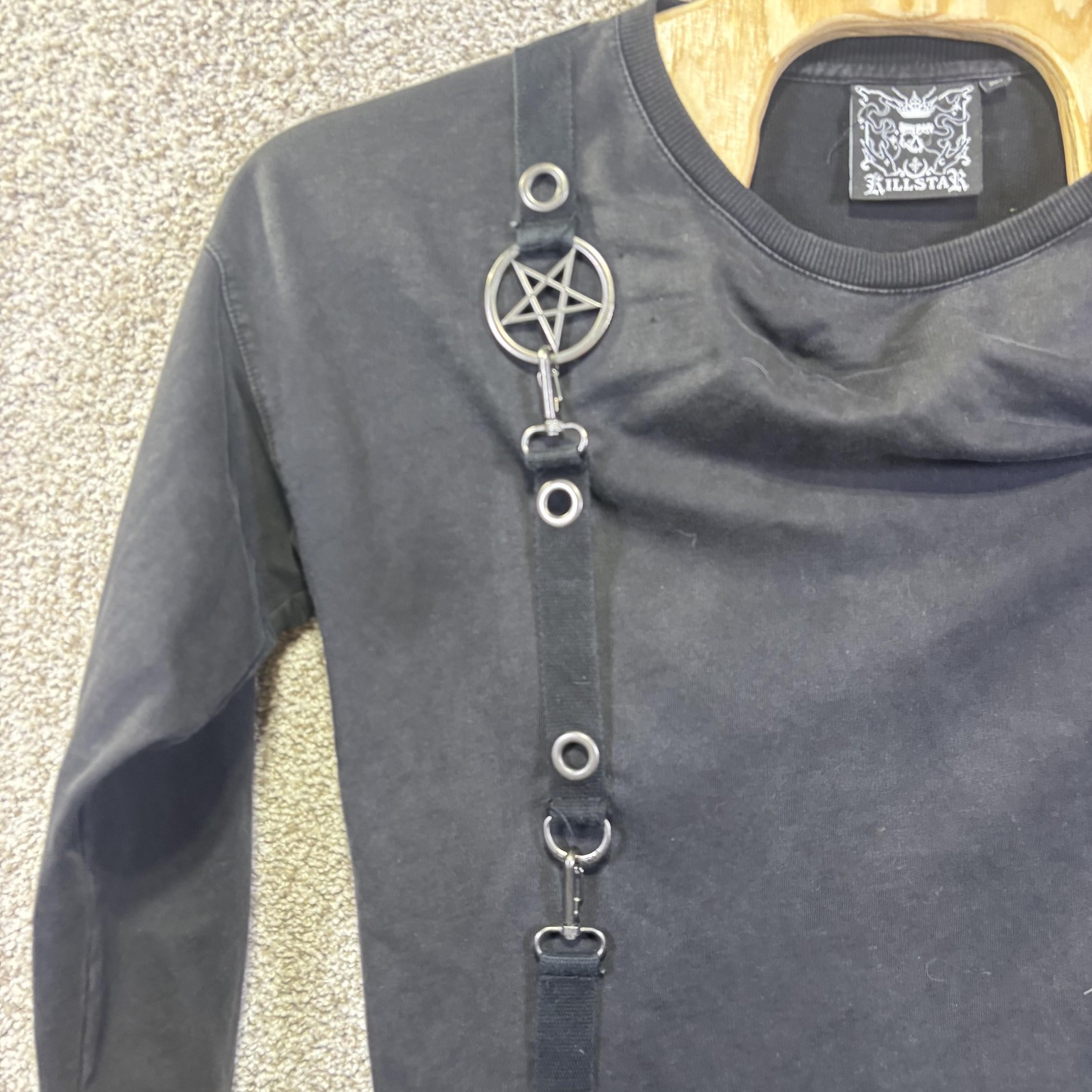 Killstar Shirt Mens Medium Black Strap Pentagram Goth Long Sleeve Occult Y2K Emo gallery