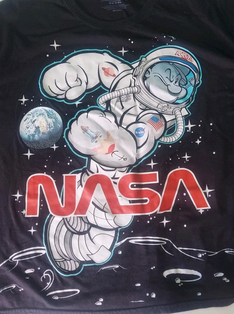 NASA Popeye Space Adult Mens Size 3XLarge Black Short Sleeve Shirt gallery