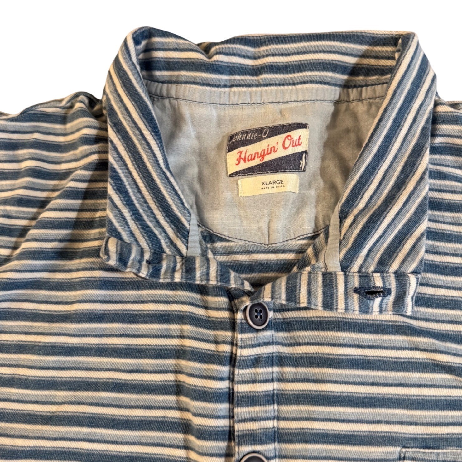 Johnnie-O Hangin Out Mens XL Blue Striped Long Sleeve Henley Shirt Stand Collar gallery